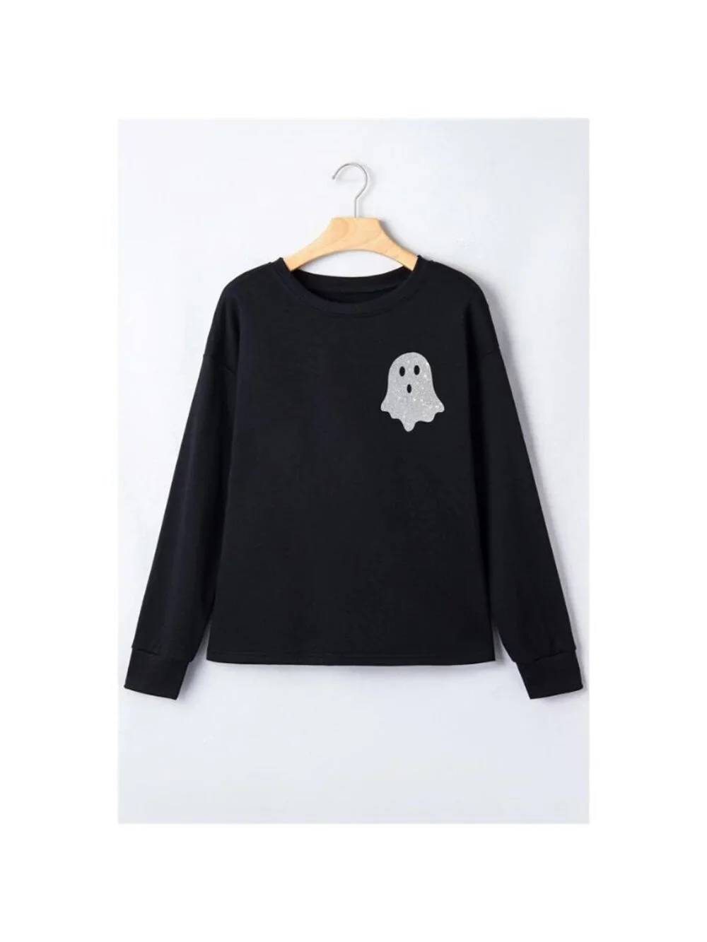 Round Neck Ghost Print Regular Fit Graphic Long Sleeve T-Shirt